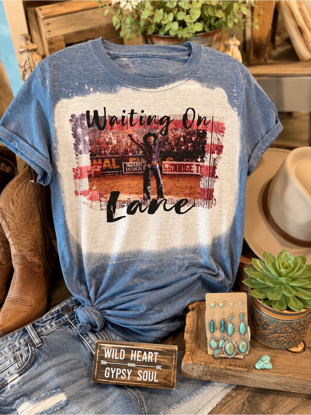 Boutique Western “Waiting On Lane” Graphic Tee Rodeo 8 seconds bull riding